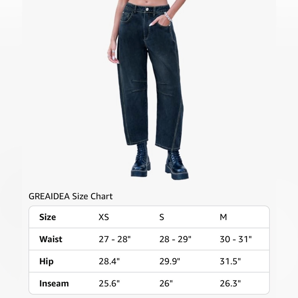 Greaidia mid-rise barrel jeans wide-leg cropped y2k jeans NWT 2 colors to choose - Picture 3 of 9